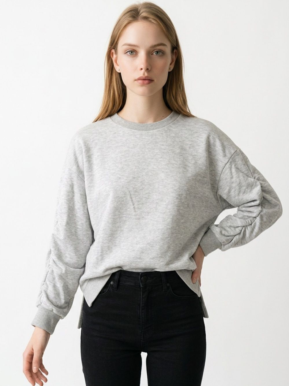 Mello Day | Crewneck Gathered Sleeve Sweatshirt S